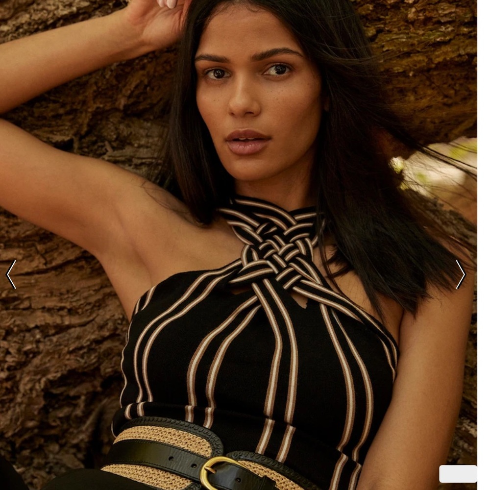 White House Black Market Striped Braided Halter